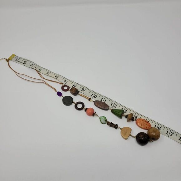 Artisan Primitive Tribal Multicolor Colored Wooden Opera Necklace 32" - Picture 2 of 7